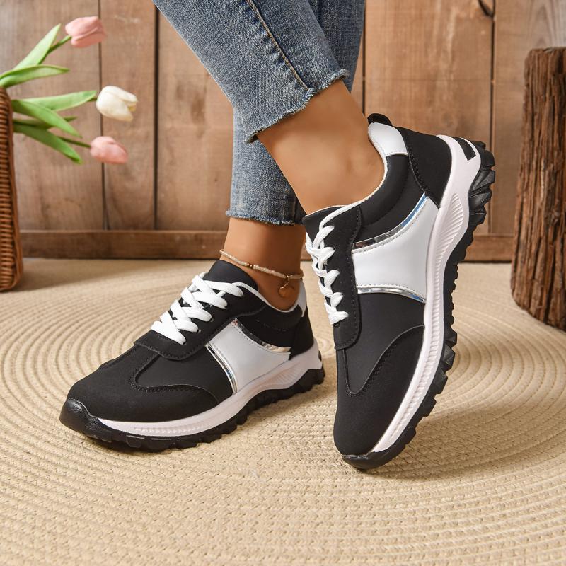 Fashion Casual Patchwork Sport Sneaker Women 2025 Summer Soft Thick Bottom Lace Up Vulcanize Shoes Women Comfortable Non Slip Shoes