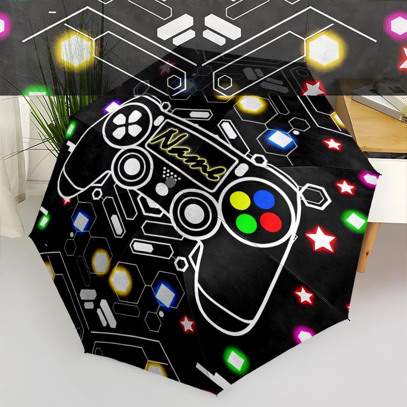 1PC Custom Name Video Game Controller Artwork Automatic Folding Umbrella Compact Travel Umbrella for Men & Women, Ideal Gift for Christmas, Birthdays,