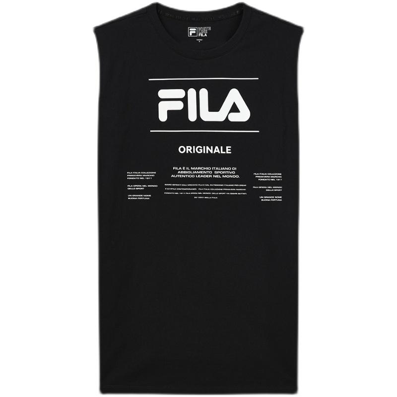 Fila Платье с принтом букв Универсальный дизайн Круглый вырез Средняя талия Без рукавов Женские платья Черный F51W229310F-BK
