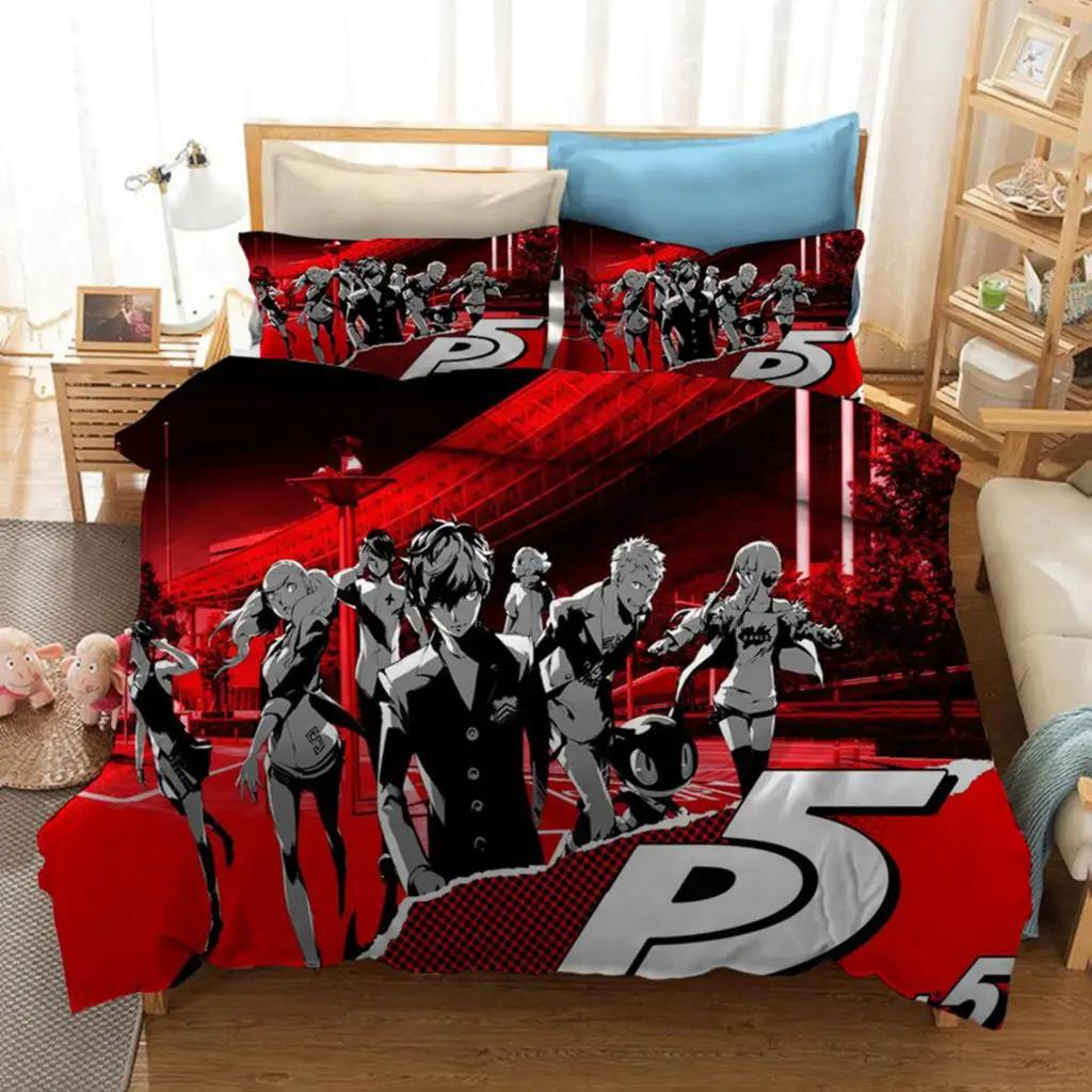 Модный 3D Принт Persona 5 P5 Аниме Игра Комплект Постельного Белья Двуспальный Полуторный Кинг Пододеяльник Одеяло Наволочка Мальчики Девочки Взрослые Спальня