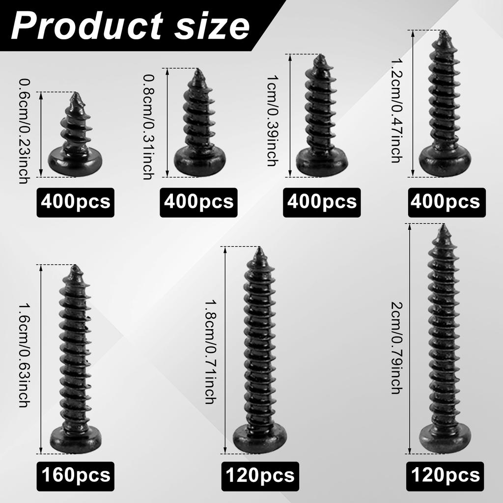 2000 шт. Винт M3 Черный самонарезающий винт Потайная головка Крестообразный самосверлящий Дерево Металл 6/8/10/12/18/20мм Потайной машинный крепеж