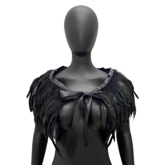 Женская шаль в готическом стиле с перьями, накидка, шарф, наплечный платок, карнавальный костюм ручной работы, винтаж