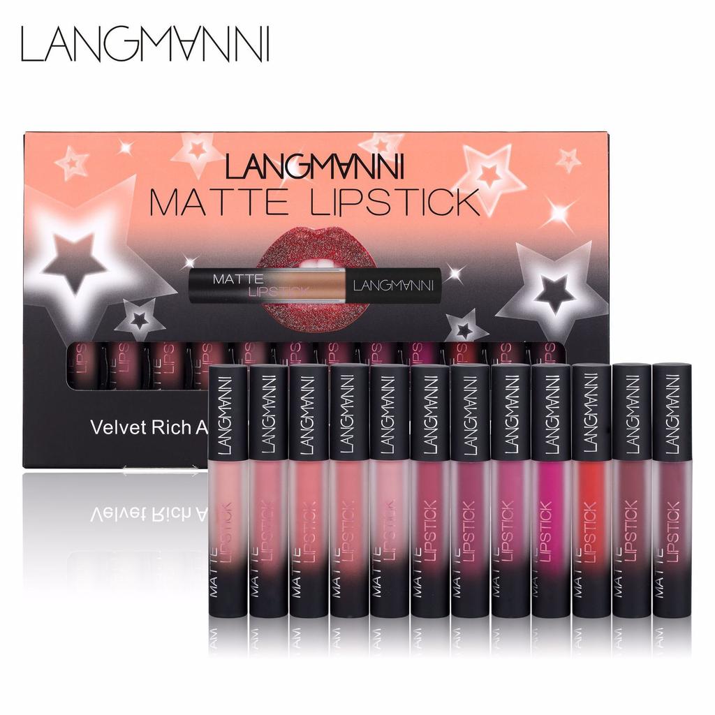 Langmanni6 антипригарный Cup Mist Face Nude Matte Lip Gloss Set Водостойкая сексуальная жидкая губная помада в подарочной коробке