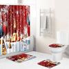 Christmas Bathroom Non-Slip Door Mat, Shower Curtain Floor Mat Combination Four-Piece Toilet Absorbent Carpet