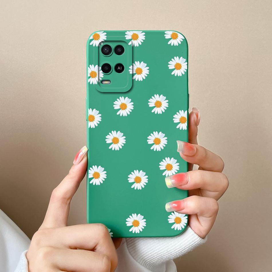 Чехол для Oppo A54 A54S Конфетный Цветочный Рисунок Мягкий Обновленный Жидкий Силикон Полная Защита Задняя Крышка Funda