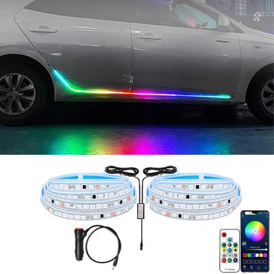 RGB светодиодный автомобильный Ambient Welcome Door, юбка, освещение, приложение, пульт дистанционного управления, панель на пороге, неоновая гибкая лента, струящаяся декоративная полоса