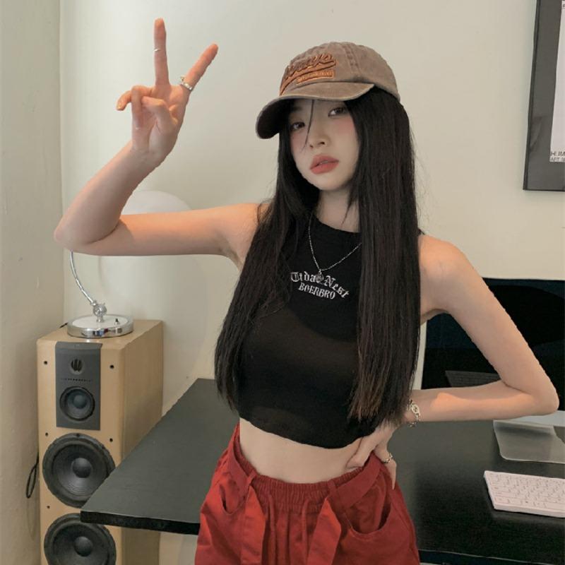 Корейская версия Sweet Spice Girl без рукавов I Words Внутри небольшого жилета-халтера для женщин, новый короткий плечевой жилет для ношения на открытом воздухе