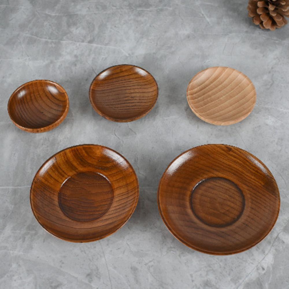 Round Wooden Small Tray Vinegar Seasoning Plate Dipping Sauce Bowl Bone Spitting Dish Dried Fruit Snack Tray Kitchen Accessories