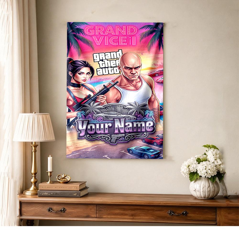 Gta Customize Your Name Tapestry Customizable Wall Tapestry Soft Durable Fabric Suitable for Picnics Four Seasons Decor Unique Gift for Family Friends