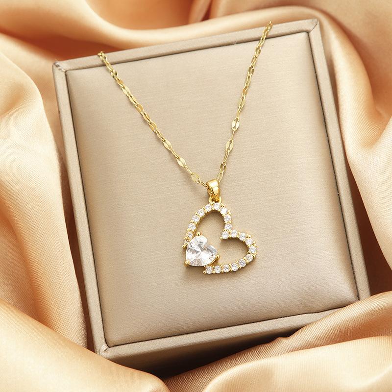 Luxury Shiny Stainless Steel 18k Gold Zircon Heart Butterfly Pendant Necklace Women Boutique Pearl Flower Leaf Necklace for Gift
