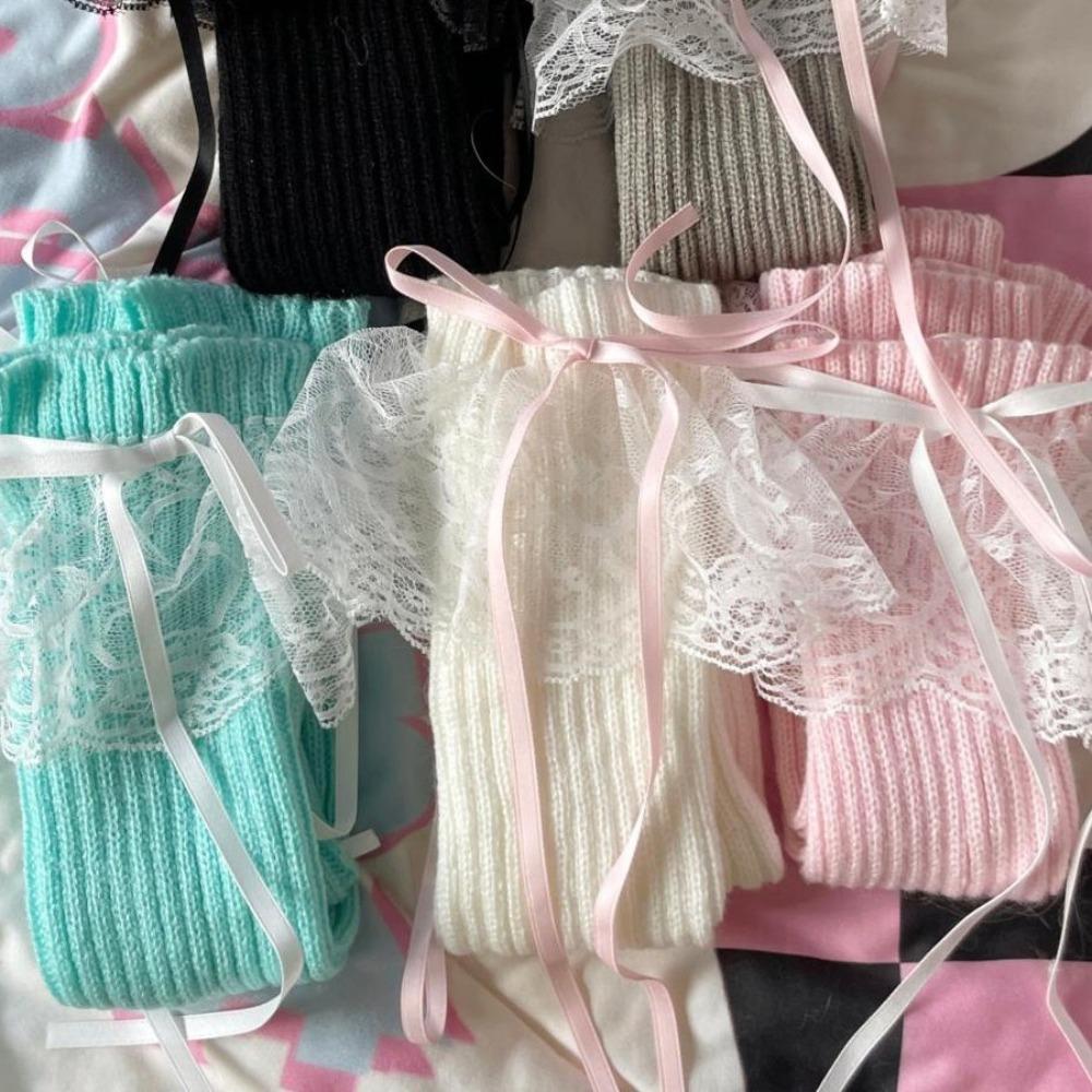 Knitted Streamer Long Socks Soft Leg Warmers Japanese Y2K Ankle Warmer Princess Style