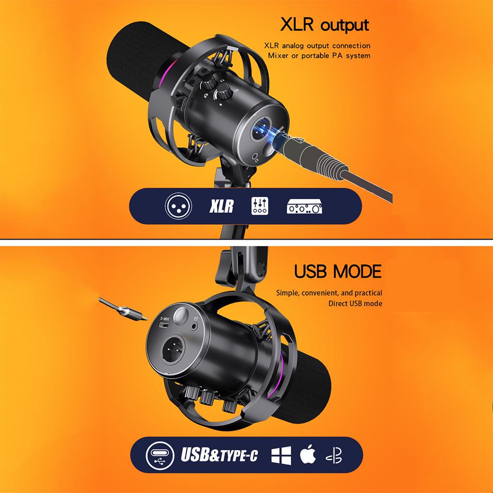 WM8 Динамический USB XLR RGB Микрофон для Настольного eSports и Live Стриминга со Звуковой Картой