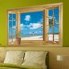 New Window 3D Print Beach View Sea Landscape Wall Stickers Art Mural Decal Wallpaper Living Room Decor