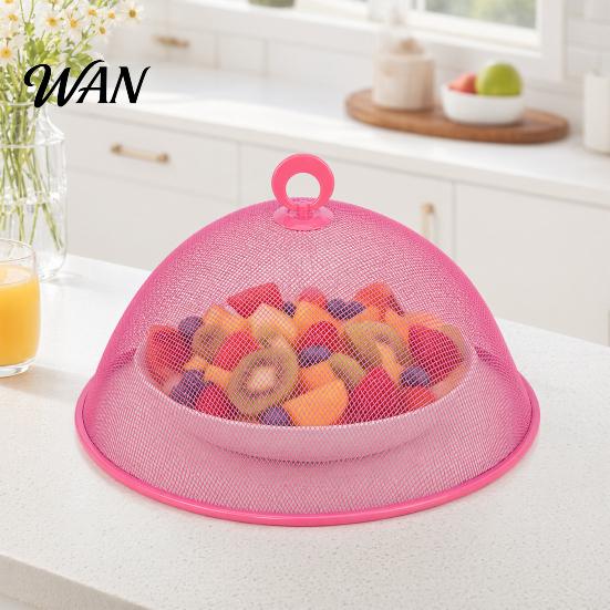 Fruit Platter Cover Round Metal Food Cover, Fine Mesh Protector, Heavy Duty Cake Dome with Handle, Dustproof Net Tent for Outdoor BBQ Picnic