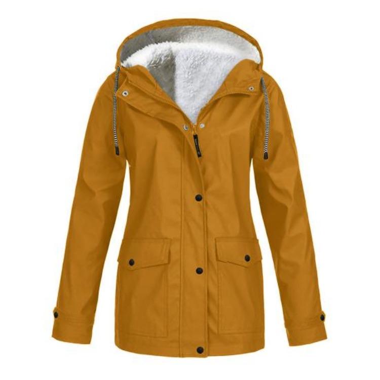 Warm Fleece Lined Winter Coat for Women Hooded Mid Length Parka Jacket Plus Size Down Outerwear with Pockets Solid Color Press Button Zipper Closure