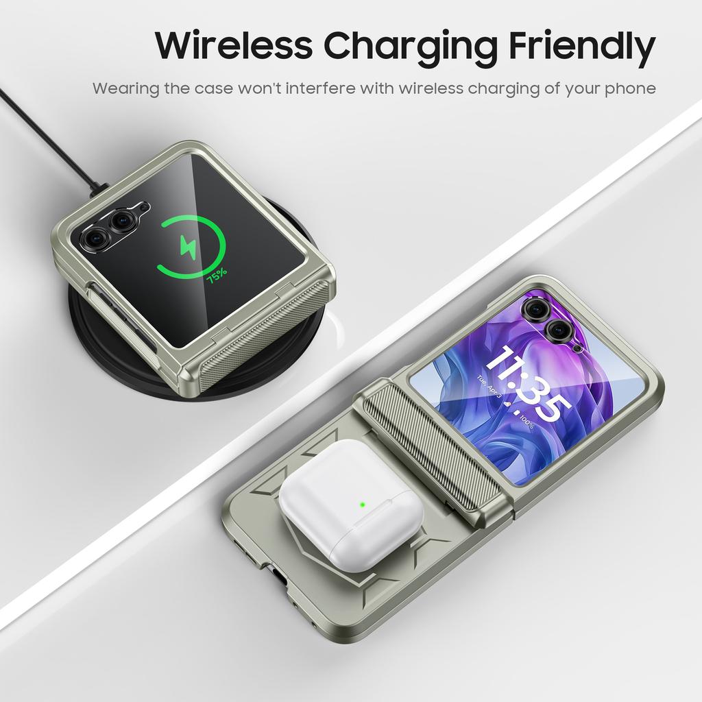 Для Motorola Razr Ultra 2024/Razr Pro 2025/Razr Pro 2026 С защитой шарнира, Встроенная защитная пленка для экрана, Ударопрочный всесторонний чехол для телефона - Титановый