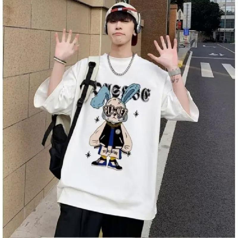 Мужские футболки с коротким рукавом с буквенным графическим принтом и половиной рукава Футболка-пуловер Повседневная футболка Мужская корейская повседневная футболка с круглым вырезом в стиле ретро