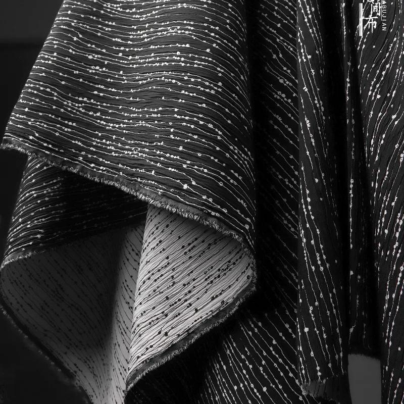 100x140cm Jacquard Dotted Cotton Linen Fabric Micro Pleated 3D Line Art Half Skirt Jacket Apparel Design DIY Cloth for Sewing