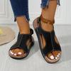 Large Size Velcro Platform Sandals Women's Sewing Line Breathable Hollow Wedge Heel Beach Sandals