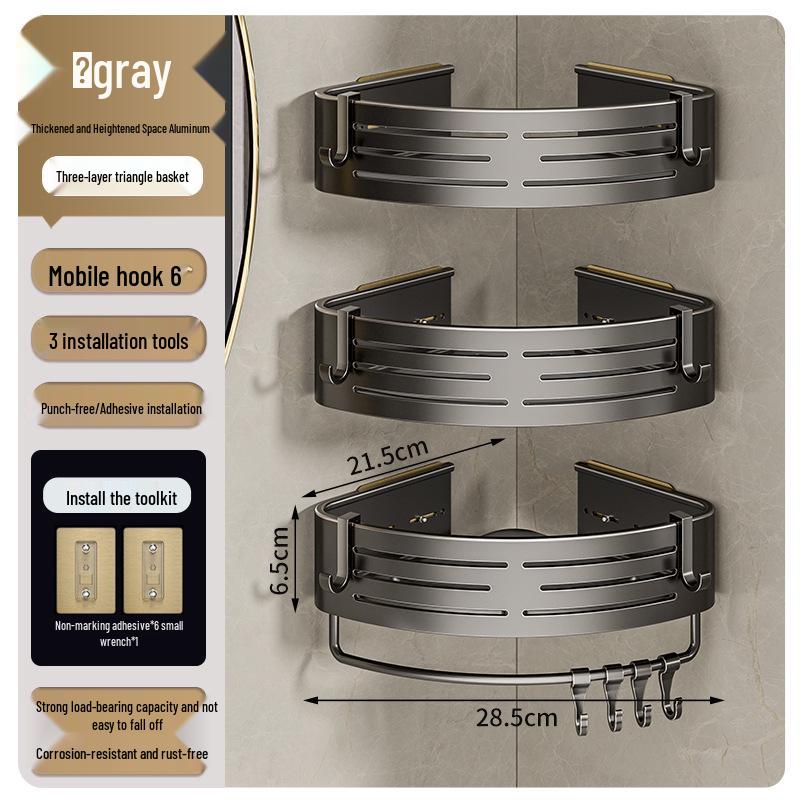 Gunmetal Punch-Free Space Aluminum Corner Bathroom Shelf