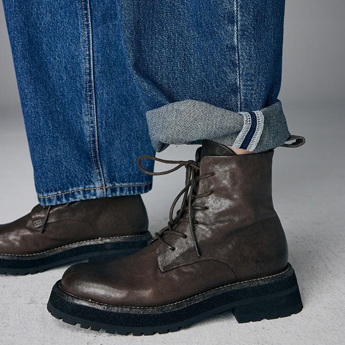 Женские короткие ботинки Martin Grape Mom из высококачественной мытой кожи с круглым носком, толстой подошвой и шнуровкой в британском стиле