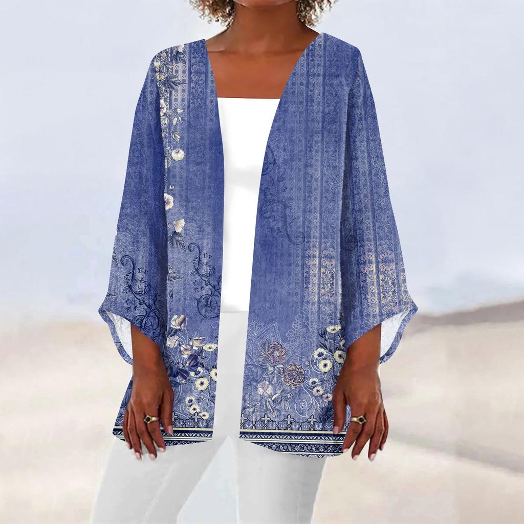 Женская повседневная модная легкая куртка средней длины с принтом в стиле ретро, ​​кардиган