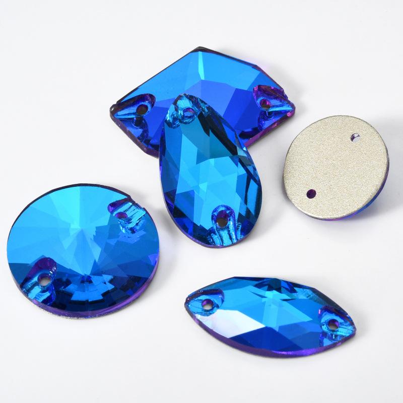 Mixed Shape Gold Bottom Hand-Sewn Drill, Water Drop Horse Eye Satellite Double Hole Flat Buckle Diy Clothing Accessories Accessories Rhinestone