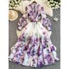 Flower Series Spring Clothing for Women 2025 New Arrival Fancy Print Silm Long French Lantern Sleeve Elegant Dress