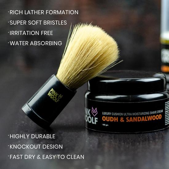 Кисть для бритья Pink Woolf с мягкой щетиной для мужчин | Ультрамягкая щетина без жестокости для гладкого бритья | Комфортное влажное бритье