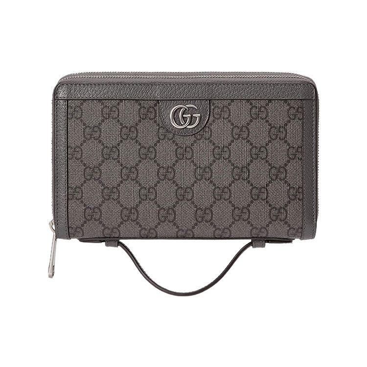 Gucci GG Supreme Zip Around Wallet Gray Canvas With Leather Trim Silver Hardware For Unisex Daily Use & Gifting