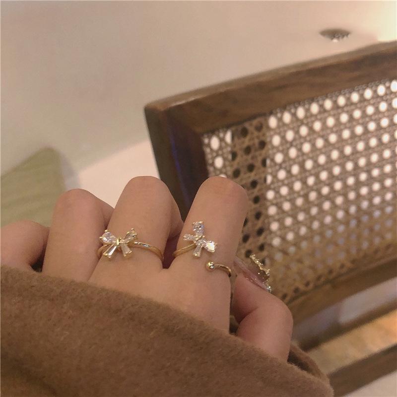 Super Flash Butterfly Open Ring Zircon Adjustable Light Luxury Advanced Sense Index Finger Ring Female