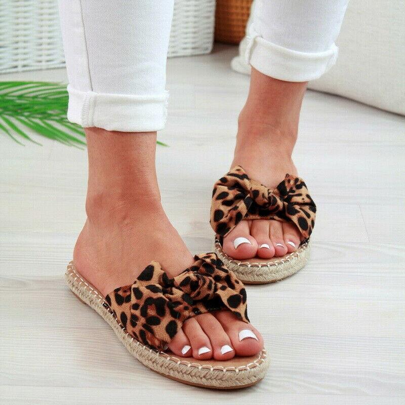 Stylish Women Slip On Sandals Bow Flat Mule Summer Espadrille Shoes For Ladies