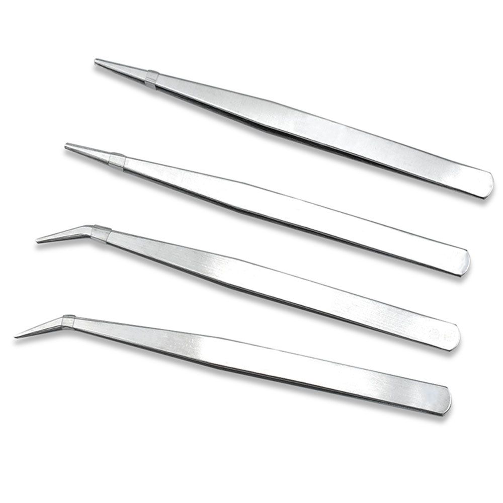 Silver Tone Straight Elbow Eyebrow Clip Stainless Steel Tweezers Phone Repair Tools Pliers Tool