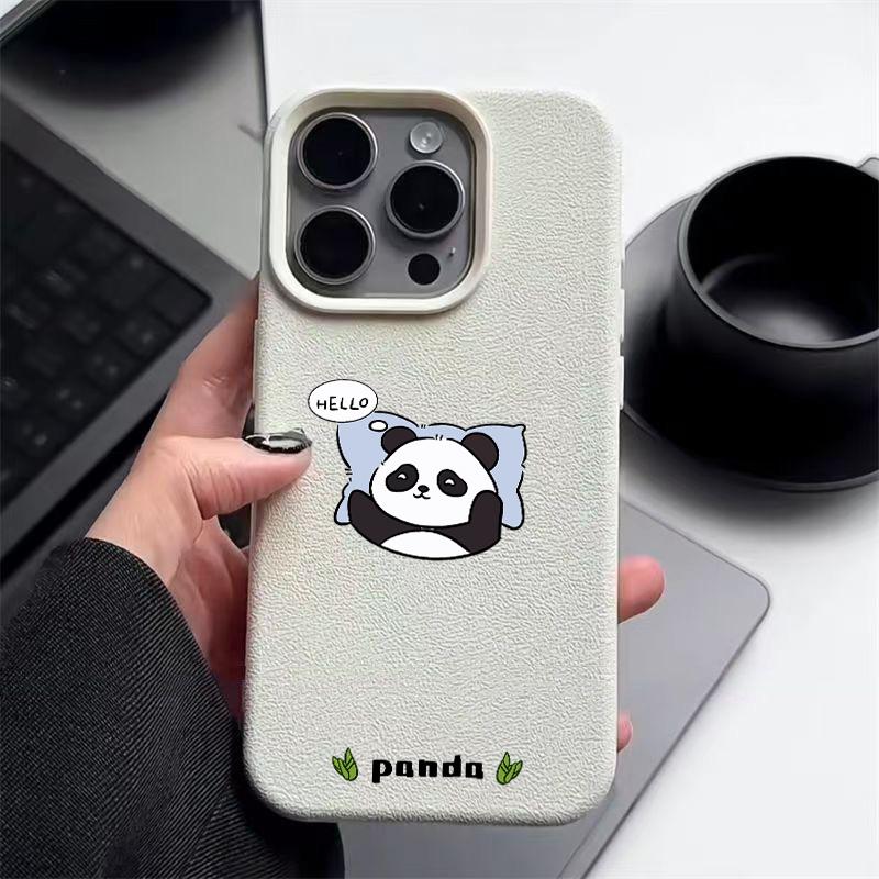 Прекрасный матовый тонкий чехол для телефона с рисунком Hello Panda для iPhone 16 Pro Max 15 Pro 14 13 12 11, кожаная текстура, противоударный мягкий бампер из ТПУ