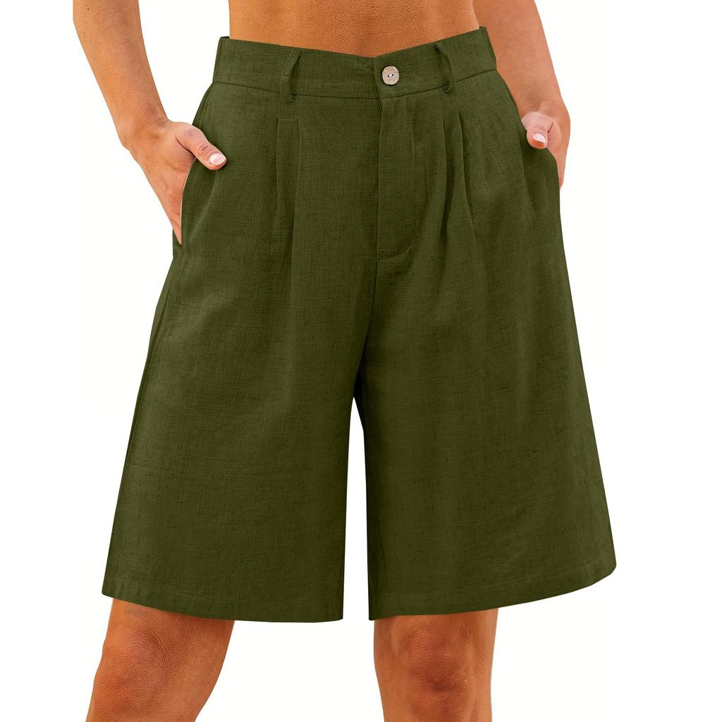 Шорты для женщин длиной до колена, нарядные, широкие, с высокой талией, женские льняные брюки, летние, повседневные