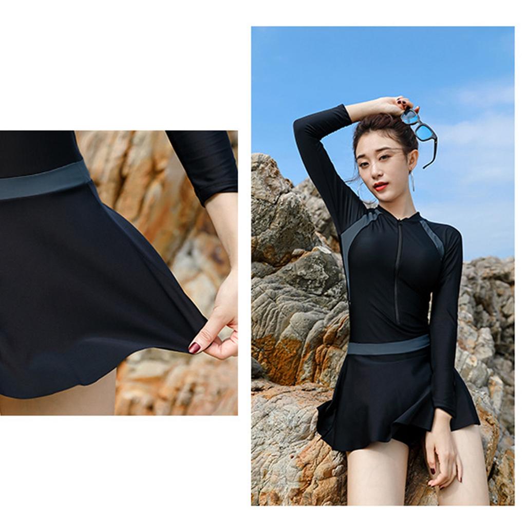 Женский купальный костюм с длинным рукавом, тонкий модный черный купальник, пляжная одежда для серфинга, купальный костюм больших размеров