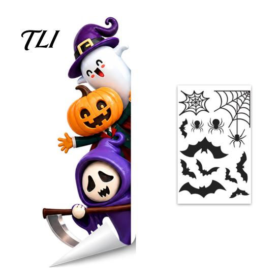 Easy Apply Glass Clings Halloween Window Clings, Pumpkins Skeletons Ghosts And Bats Print Decorative Decals, Electrostatic PVC Static