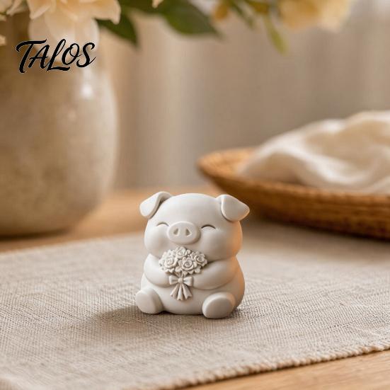 Talos 3D-печатная милая фигурка свиньи, маленькая статуэтка с букетом цветов, коллекционный животный орнамент для декора дома, кухни, офиса