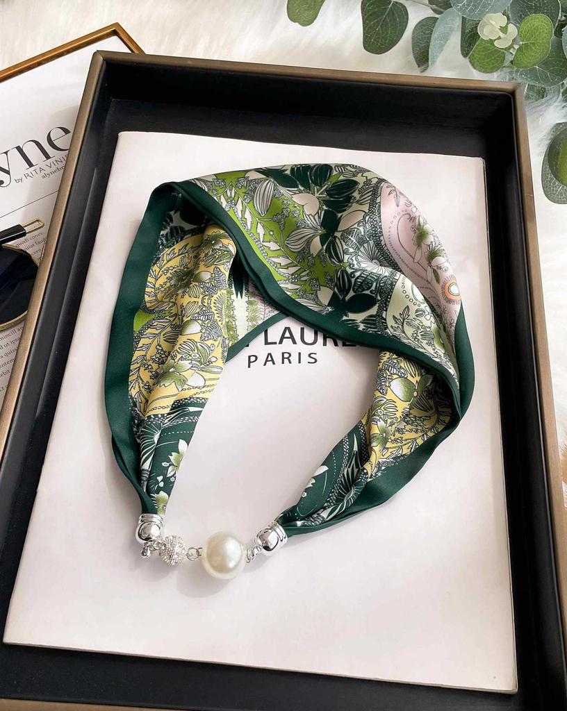 Magnetic silk scarf women's 1116 new scarf autumn and winter high-end neck protection small scarf necklace pearl buckle with shirt