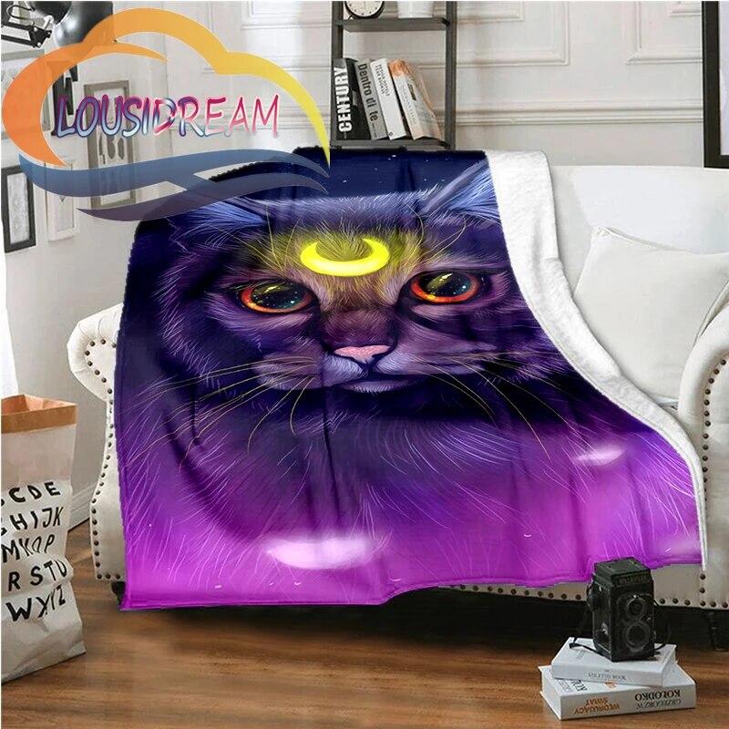 Luminous Moon Cat Purple Background Fashion Blanket, Gift for Animal Lovers, Soft Outdoor Travel Skin Friendly