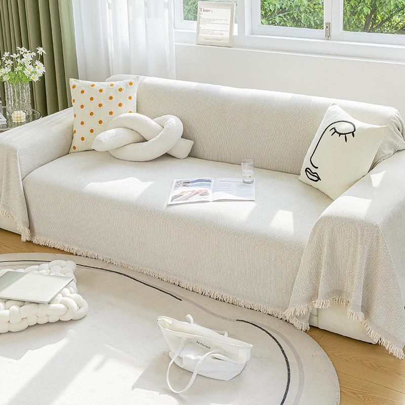 Кремовый чехол для дивана из синели, ткань, полотенце, четыре сезона, универсальный простой чехол для дивана, чехол против царапин, ткань для подушки, пылезащитный чехол