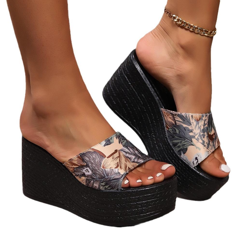 Fashion Wedge Womens Shoes 2024 Summer Fashion Printing Women's Slippers Outdoor Platform Beach Lady Shoes Plus Size 43 Zapatos De Mujer