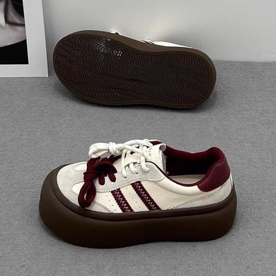 Немецкие кроссовки на платформе для женщин 2024 года, новые весенние и осенние универсальные увеличивающие рост студенческие спортивные туфли маленькие белые туфли с круглой головкой