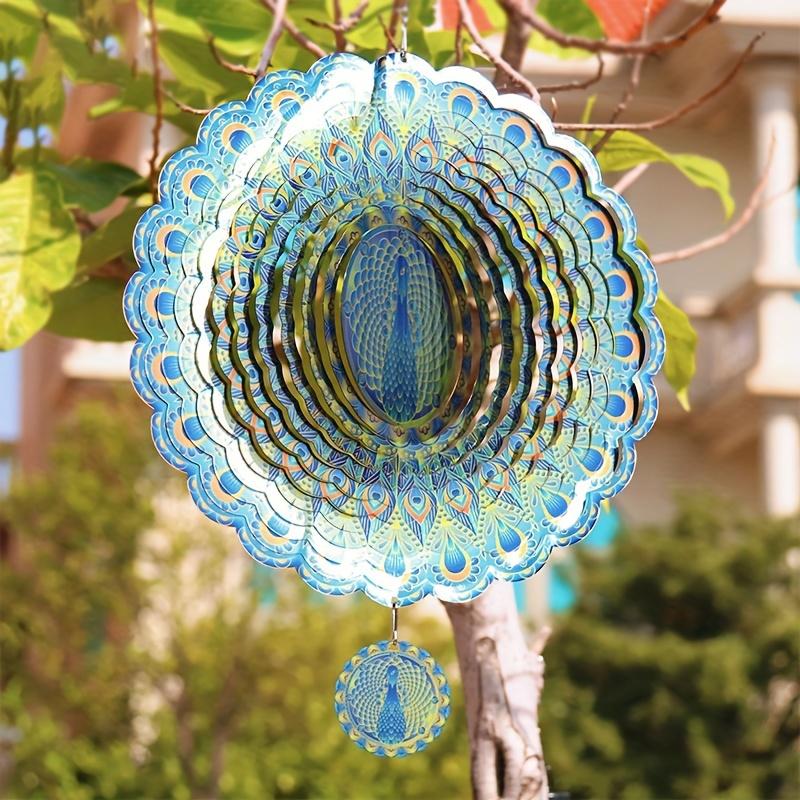 1pc 3D Peacock Wind Chime, Colorful Stainless Steel Wind Spinner, Outdoor Yard And Garden Decor, Metal Spinner With Hanging Hook