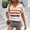 Women Fashion V Neck Short Sleeve 3d Stripe Print T Shirt Summer Comfortable Sportwear Tops
