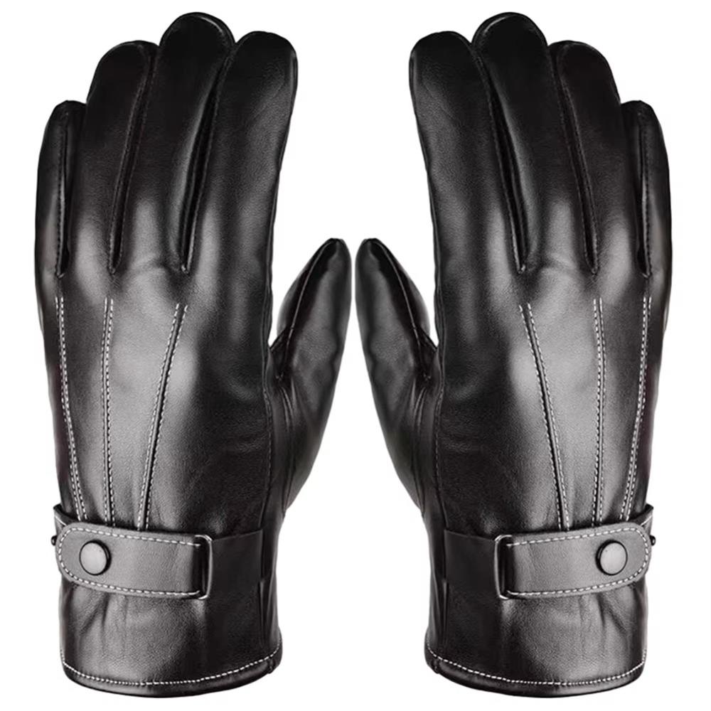 Thickened PU Leather Gloves Thermal Fleece Winter Gloves New Touch Screen Gloves Skiing