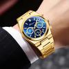 Модные часы-хронограф для мужчин, роскошные водонепроницаемые светящиеся часы с датой, золотые кварцевые мужские наручные часы Reloj Hombre