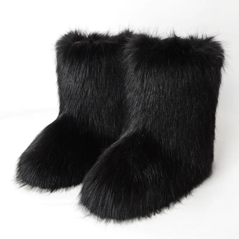 Winter Women Fluffy Faux Fox Fur Short Boots Comfortable Plush Warm Snow Luxury Girls Furry Fashion Footwear