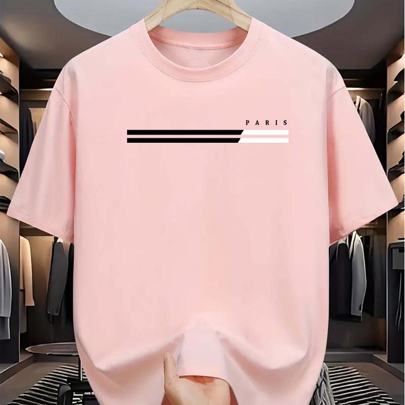 Men's 100% Cotton Summer Loose Size PARIS Letter Graphic Printed Slim Fit Casual Sports Round Neck Short Sleeved T-shirt Top