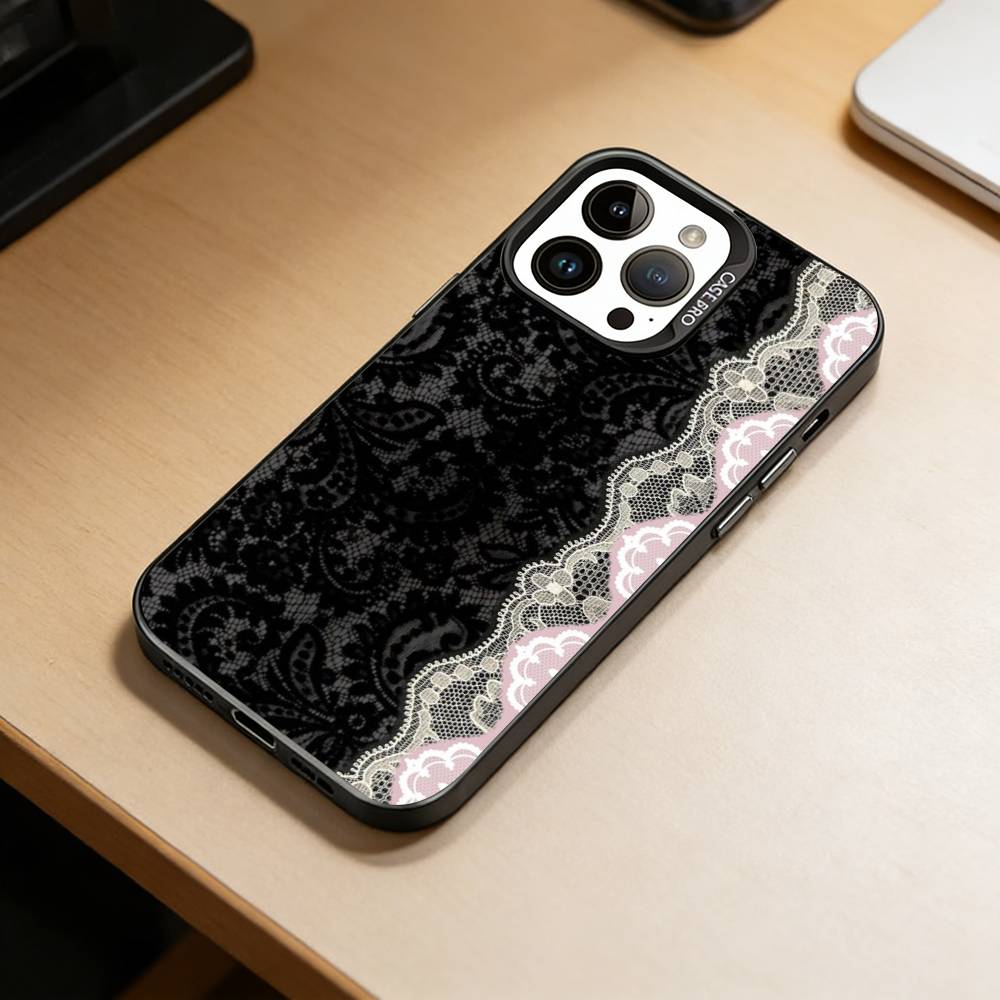 Элегантный дизайн с принтом черного кружева Чехол для телефона для iPhone 17, 16, 15, 14, 13, 12, 11 Plus, Pro Max, XS, Цветная серебристо-черная крышка